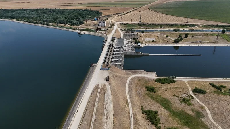 Aerial view of the Nufarul hydro dam on the Olt River