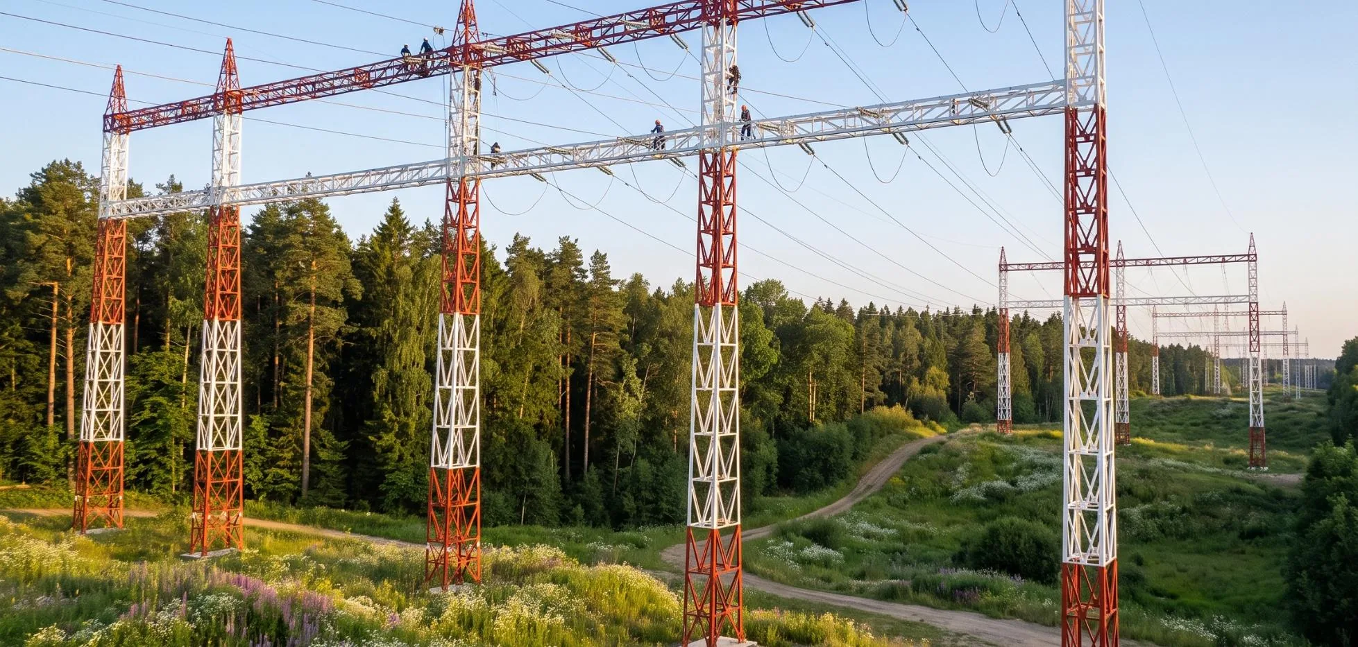High-voltage towers built by WALDEVAR Power Grid